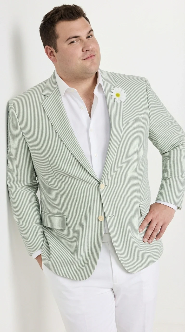 Mens Sage Green Seersucker Blazer – Lightweight Striped Summer Sport Coat Casual Smart Formal Jacket - Image 13