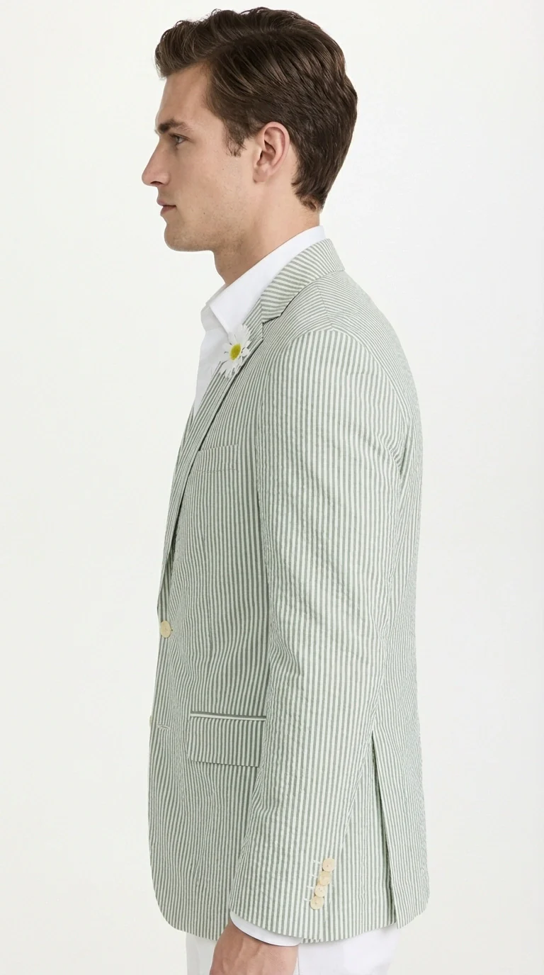 Mens Sage Green Seersucker Blazer – Lightweight Striped Summer Sport Coat Casual Smart Formal Jacket - Image 8