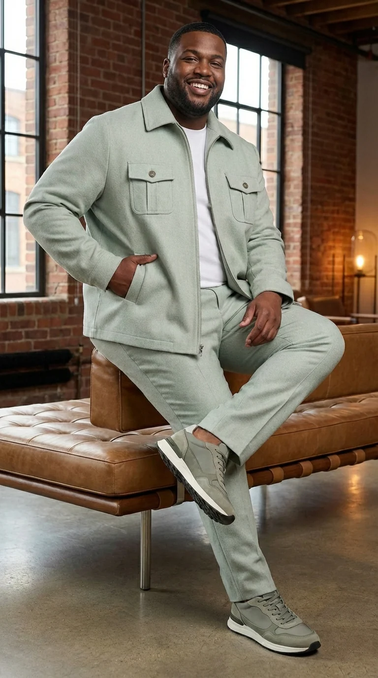 Mens Sage Green Walking Suit Set – Casual Safari Military Jacket and Pants Outfit for Travel - Image 6