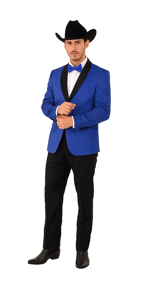 Men's Satin Shawl Lapel Blue 2 Buttons Floral Slim Fit Blazer Sport coat Paisley Royal Blue Tuxedo - Image 10
