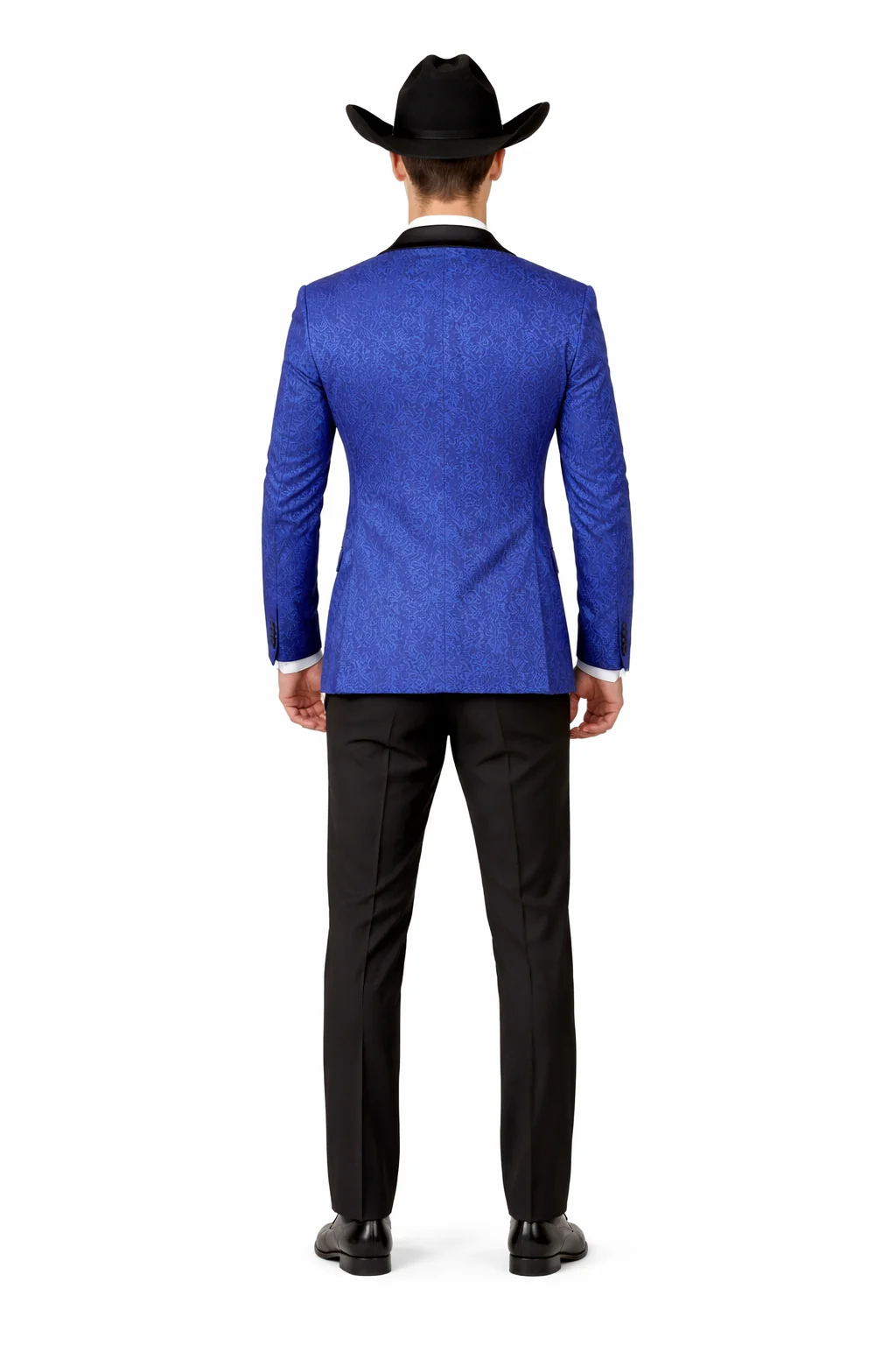 Men's Satin Shawl Lapel Blue 2 Buttons Floral Slim Fit Blazer Sport coat Paisley Royal Blue Tuxedo - Image 2