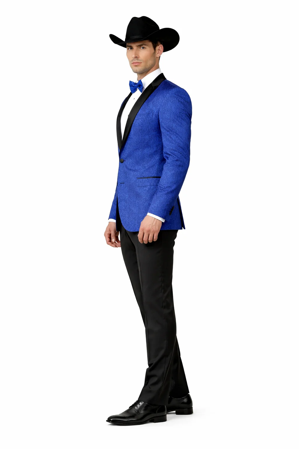 Men's Satin Shawl Lapel Blue 2 Buttons Floral Slim Fit Blazer Sport coat Paisley Royal Blue Tuxedo - Image 3