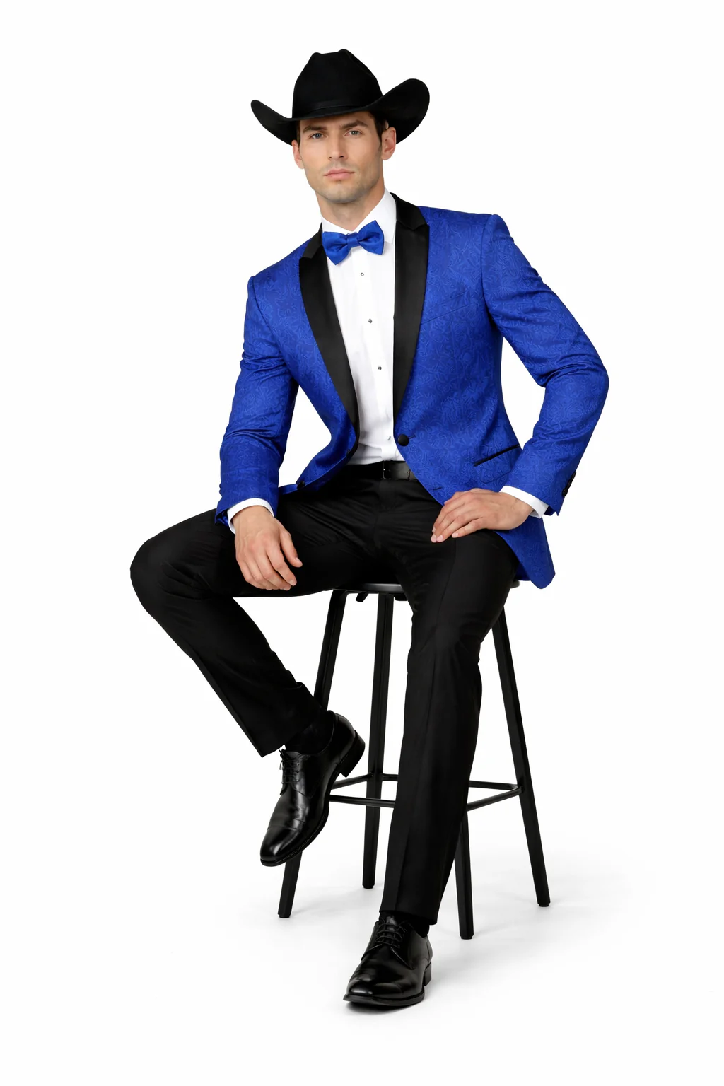 Men's Satin Shawl Lapel Blue 2 Buttons Floral Slim Fit Blazer Sport coat Paisley Royal Blue Tuxedo - Image 4