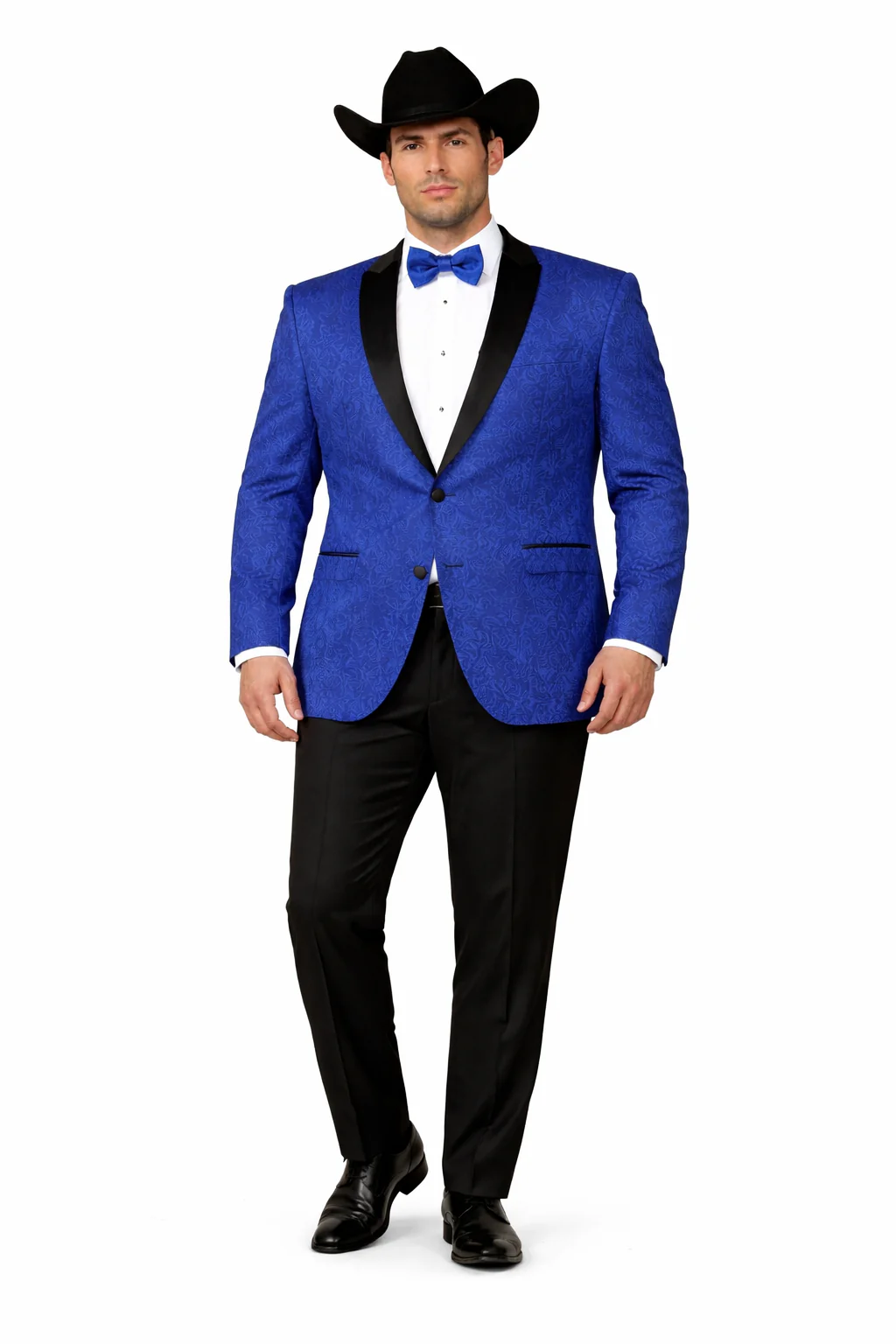 Men's Satin Shawl Lapel Blue 2 Buttons Floral Slim Fit Blazer Sport coat Paisley Royal Blue Tuxedo - Image 7