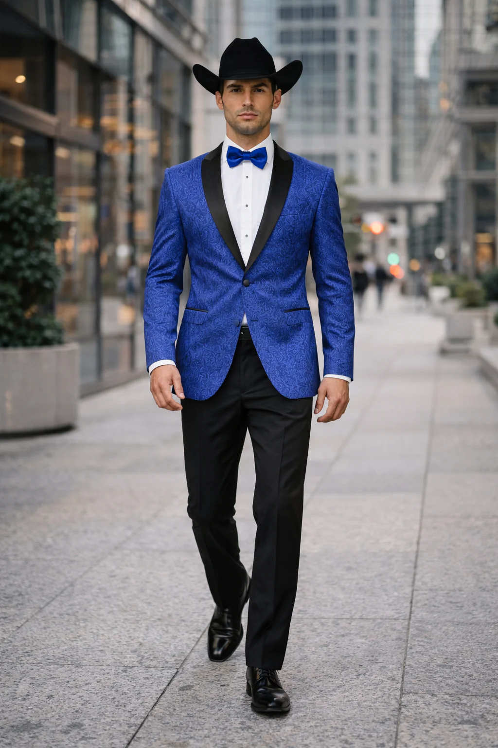 Men's Satin Shawl Lapel Blue 2 Buttons Floral Slim Fit Blazer Sport coat Paisley Royal Blue Tuxedo - Image 8