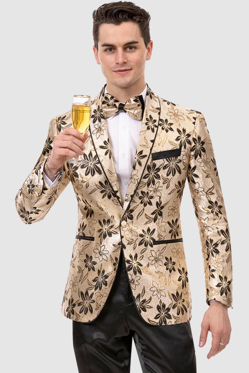 Deluxe Men's Black and Rose Gold Satin-Trimmed Shawl Tuxedo Jacket by Piasley