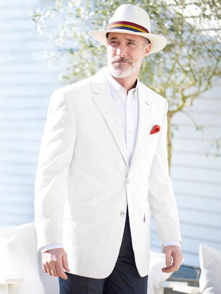 Mens Seersucker Blazer in Color "Color" - Summer Fabric Casual look Sportcoat Jacket 2 Button Notch Lapel - Image 2