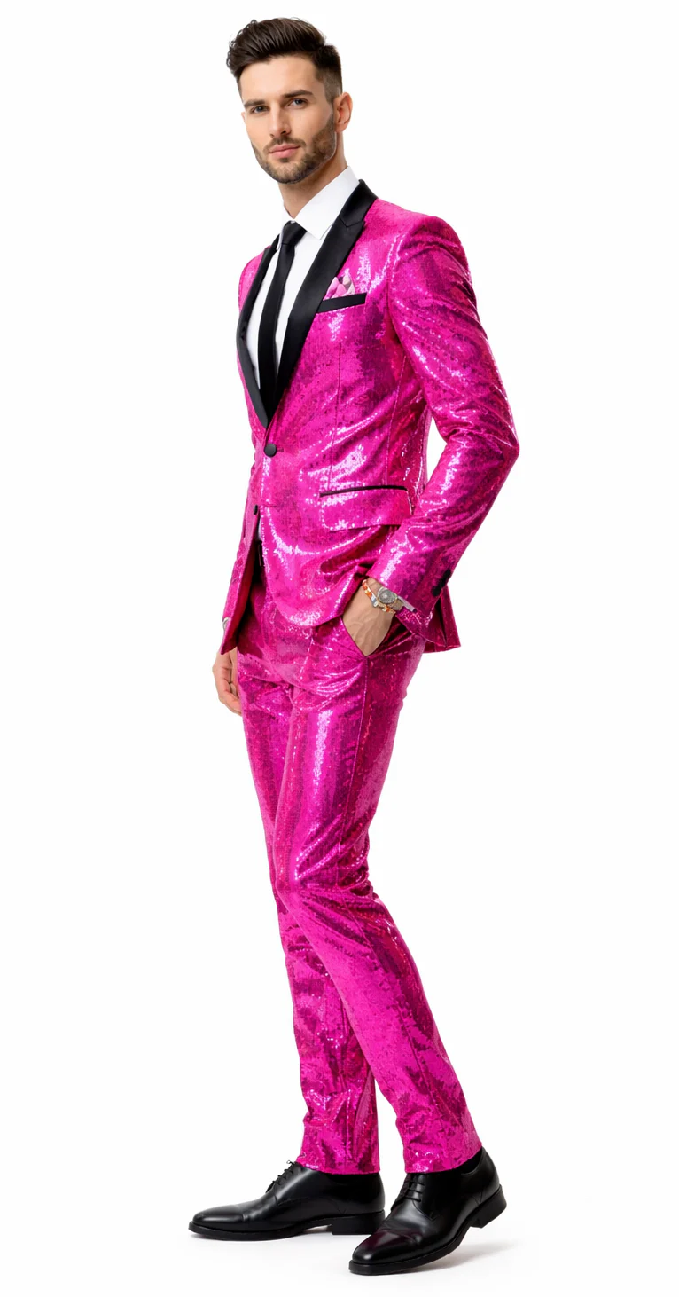 Mens Sequin Suit - Sparkly Suit - Pink Fabric Glitter Suit - Image 3