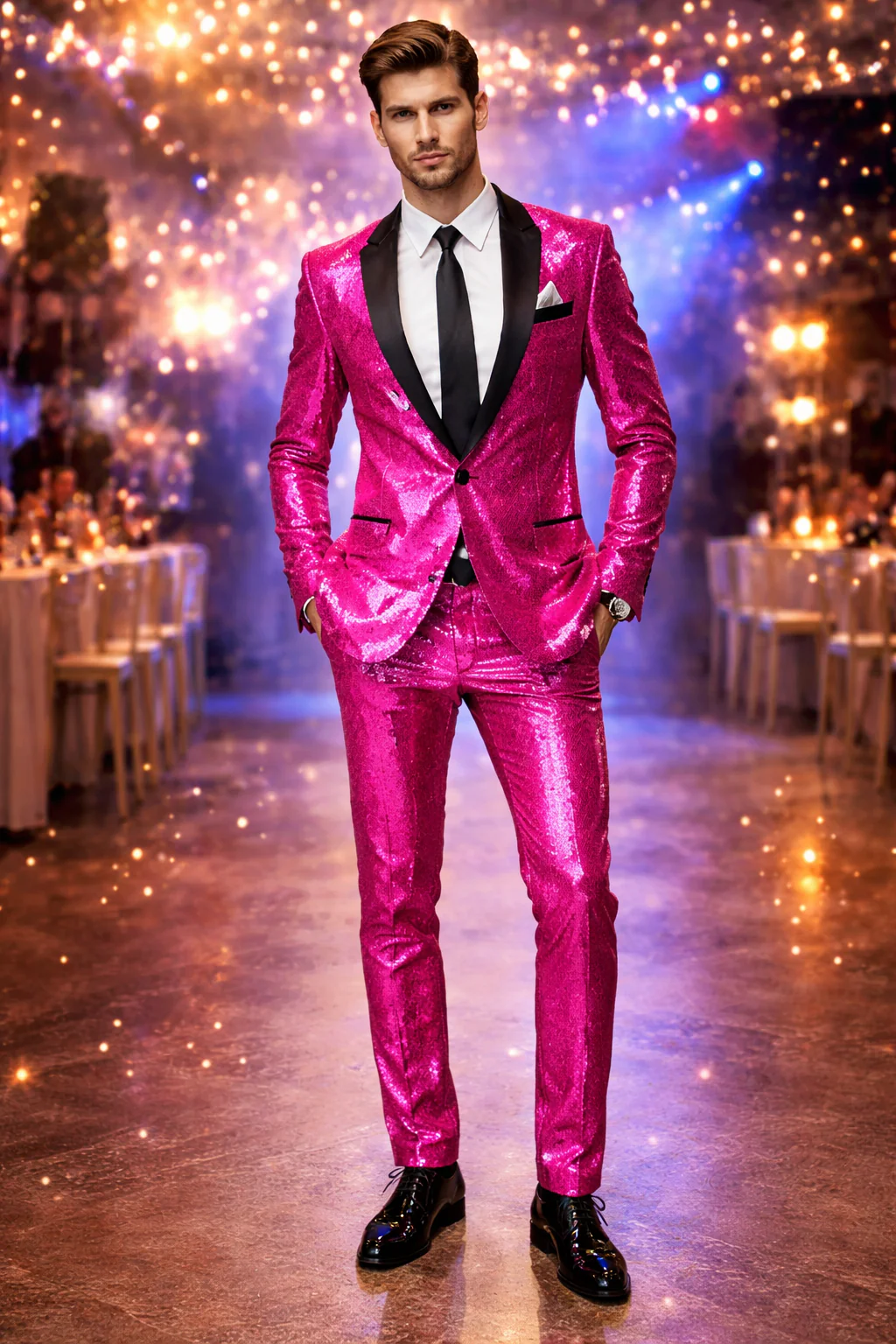 Mens Sequin Suit - Sparkly Suit - Pink Fabric Glitter Suit - Image 6