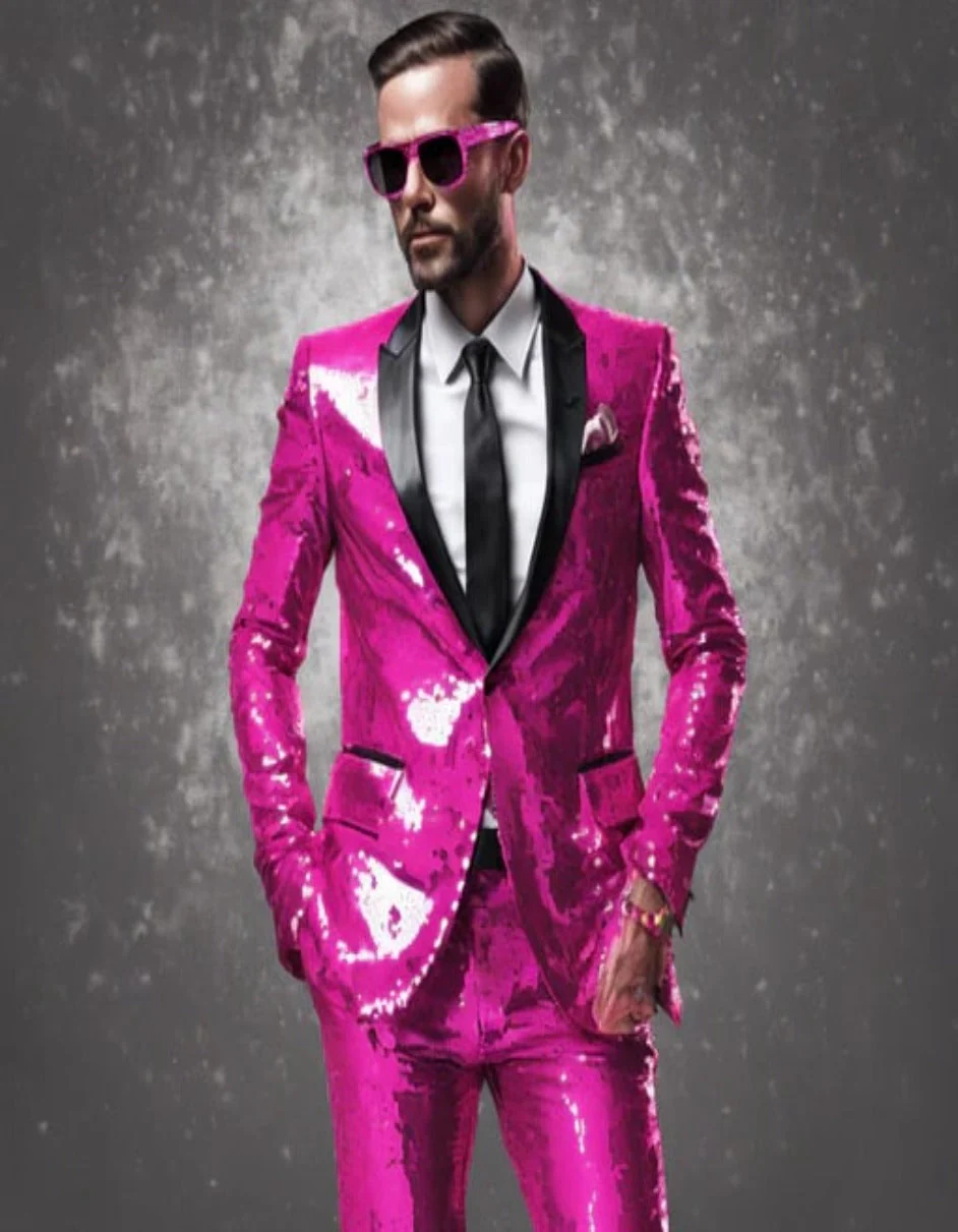 Mens Sequin Suit - Sparkly Suit - Pink Fabric Glitter Suit - Image 8