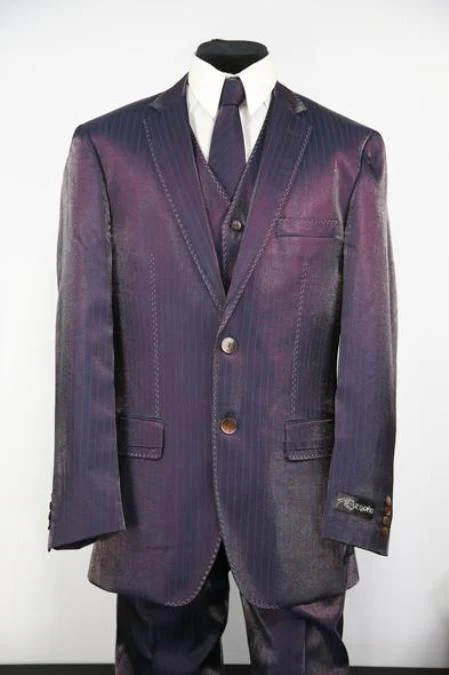 Men's Sharkskin Entertainment Stitch Zoot Suit Ultraviolet White Stitching