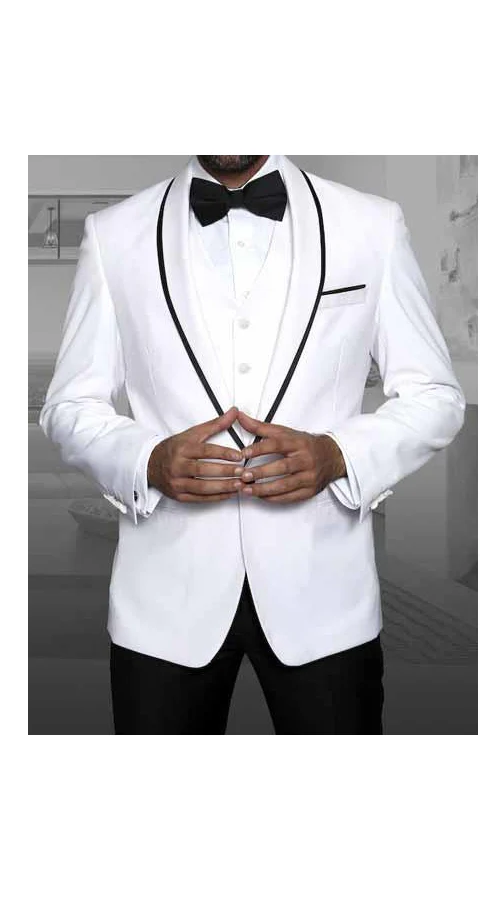 Men'S Shawl Lapel With Trim 1 Button Blazer White Sport Coat Dinner Jacket With Trim - Image 5