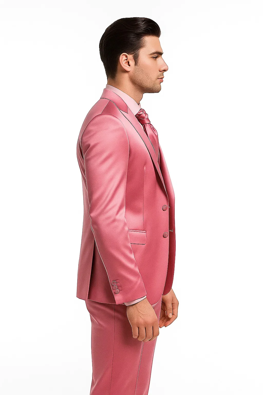 Mens Shiny Blazer - Rose Gold Sateen Vested Suit - Image 3