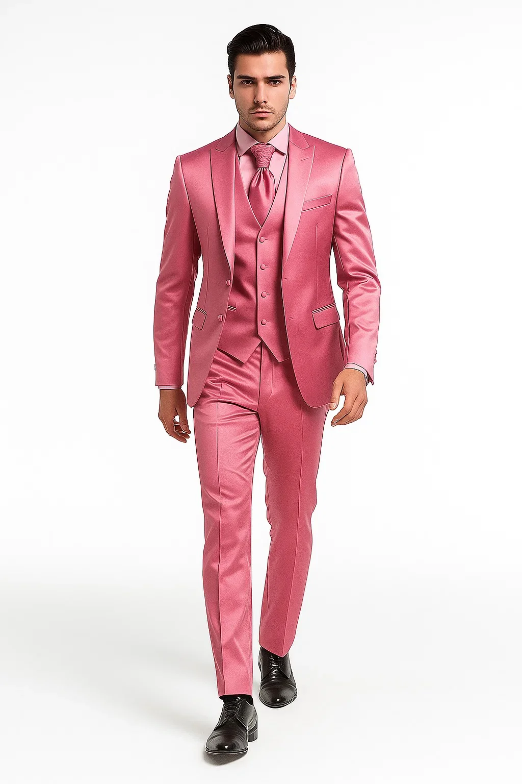 Mens Shiny Blazer - Rose Gold Sateen Vested Suit - Image 5