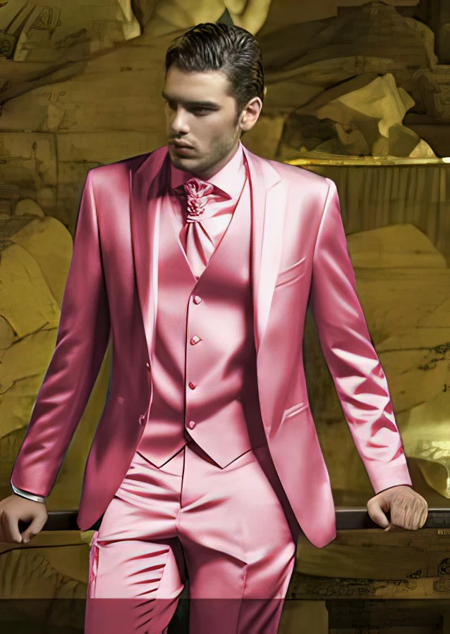 Mens Shiny Blazer - Rose Gold Sateen Vested Suit - Image 9