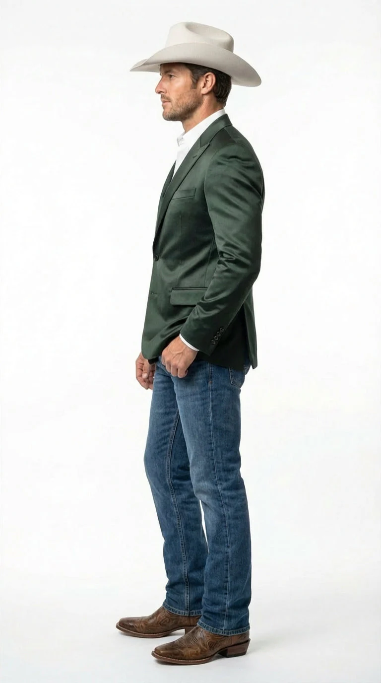 Mens Shiny Dark Green Cowboy Blazer – Western Style Satin Finish Blazer for Party, Country Hunter Color - Image 3