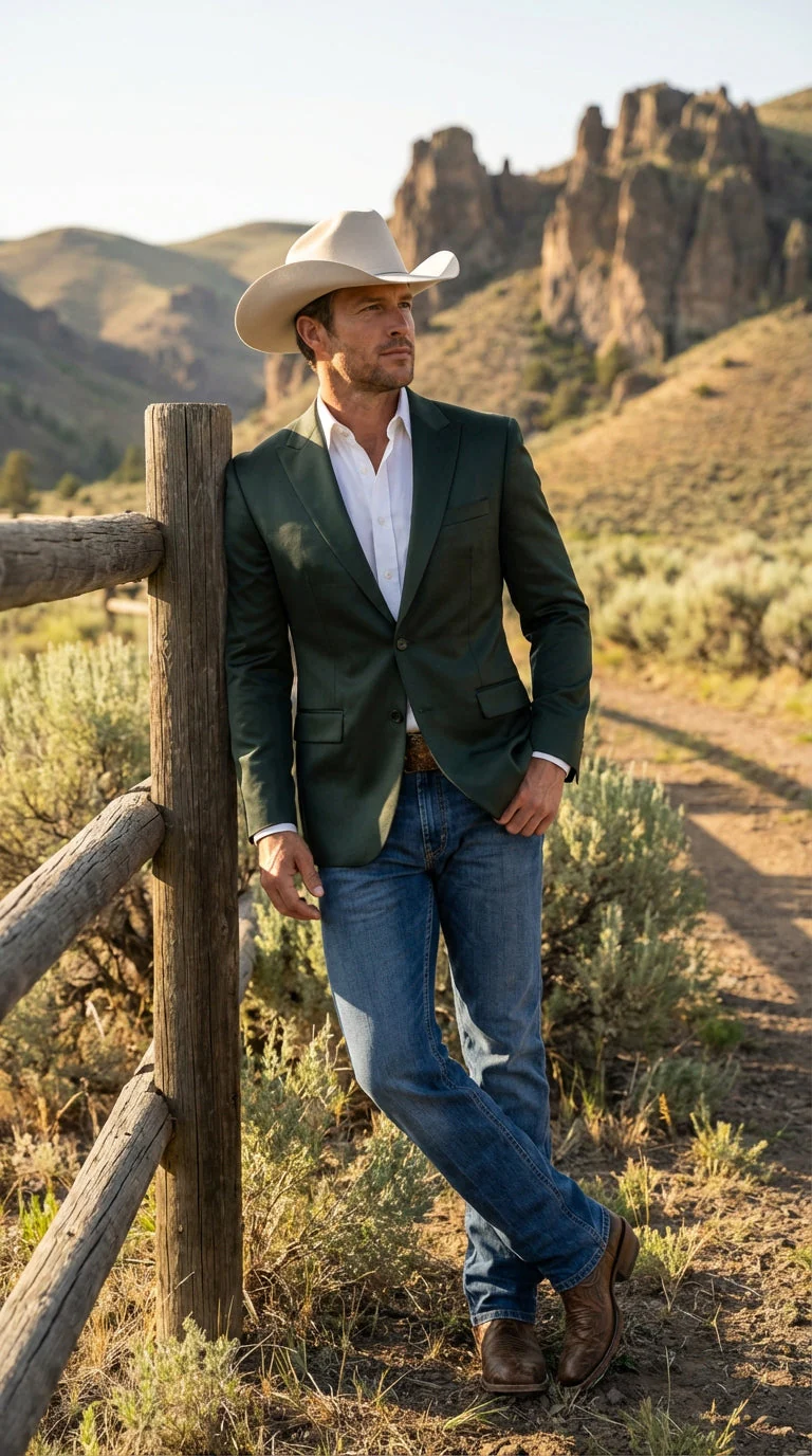 Mens Shiny Dark Green Cowboy Blazer – Western Style Satin Finish Blazer for Party, Country Hunter Color - Image 5