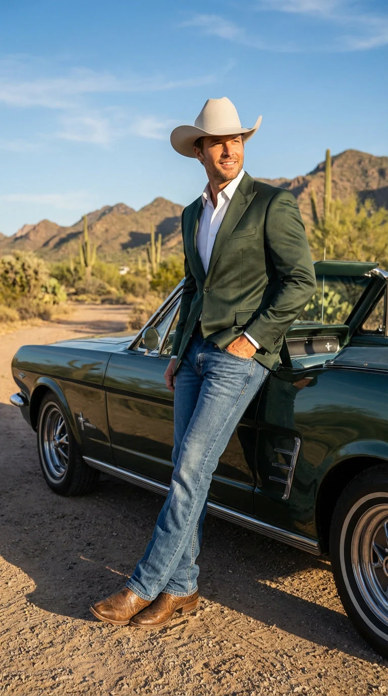 Mens Shiny Dark Green Cowboy Blazer – Western Style Satin Finish Blazer for Party, Country Hunter Color - Image 6