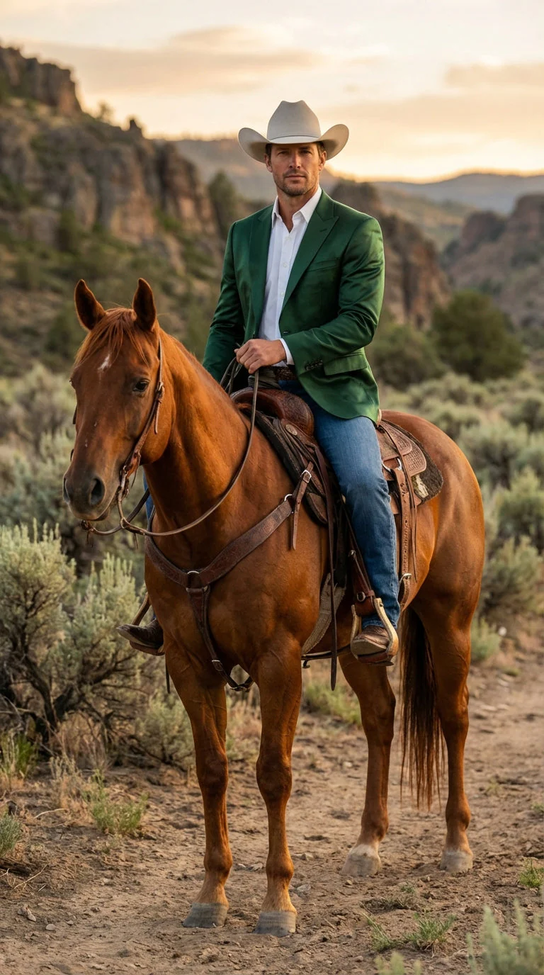Mens Shiny Dark Green Cowboy Blazer – Western Style Satin Finish Blazer for Party, Country Hunter Color - Image 8