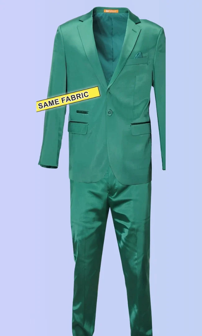 Mens Shiny emerald Green Sateen 2-Piece Slim Fit Suit – Formal Blazer and Pants Set Prom Wedding - Image 8
