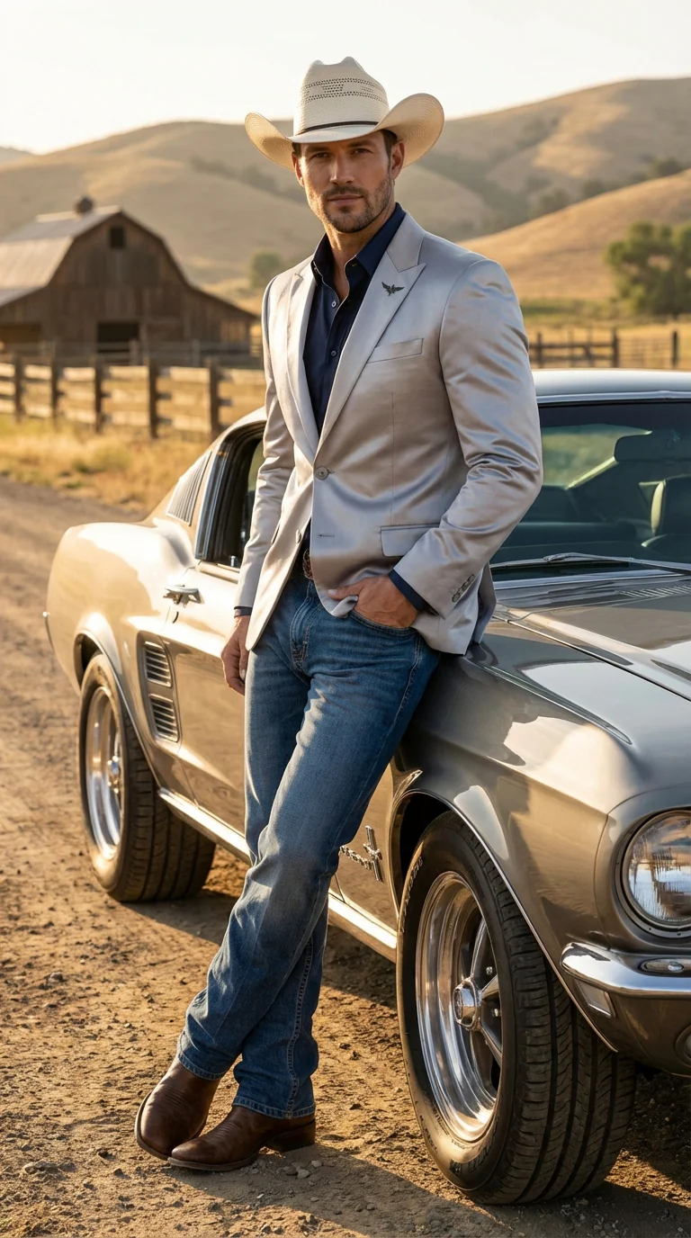Mens Shiny Silver Cowboy Blazer – Western Style Satin Finish Blazer for Party, Country Events and Evening Wear - Image 11