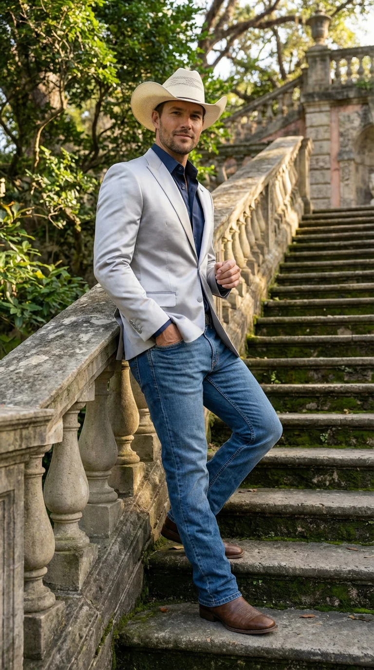 Mens Shiny Silver Cowboy Blazer – Western Style Satin Finish Blazer for Party, Country Events and Evening Wear - Image 12