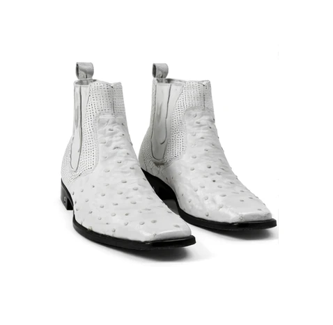 Men'S Short Boots Men'S Genuine White Full Quill Ostrich Dress Boot Ankle Dress Style For Man