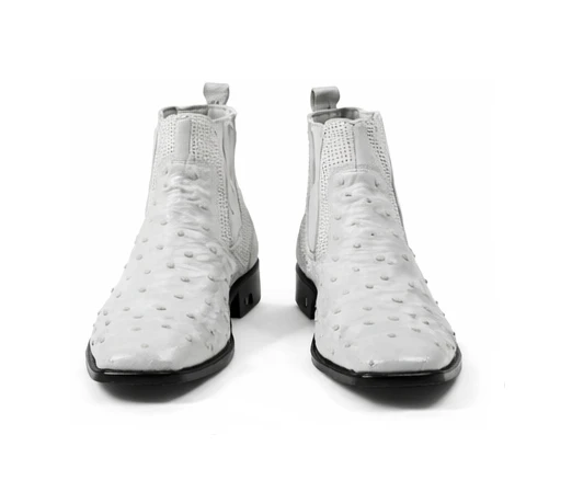 Men'S Short Boots Men'S Genuine White Full Quill Ostrich Dress Boot Ankle Dress Style For Man - Image 3