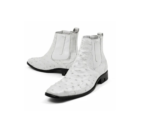Men'S Short Boots Men'S Genuine White Full Quill Ostrich Dress Boot Ankle Dress Style For Man - Image 4