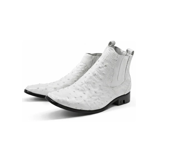 Men'S Short Boots Men'S Genuine White Full Quill Ostrich Dress Boot Ankle Dress Style For Man - Image 7