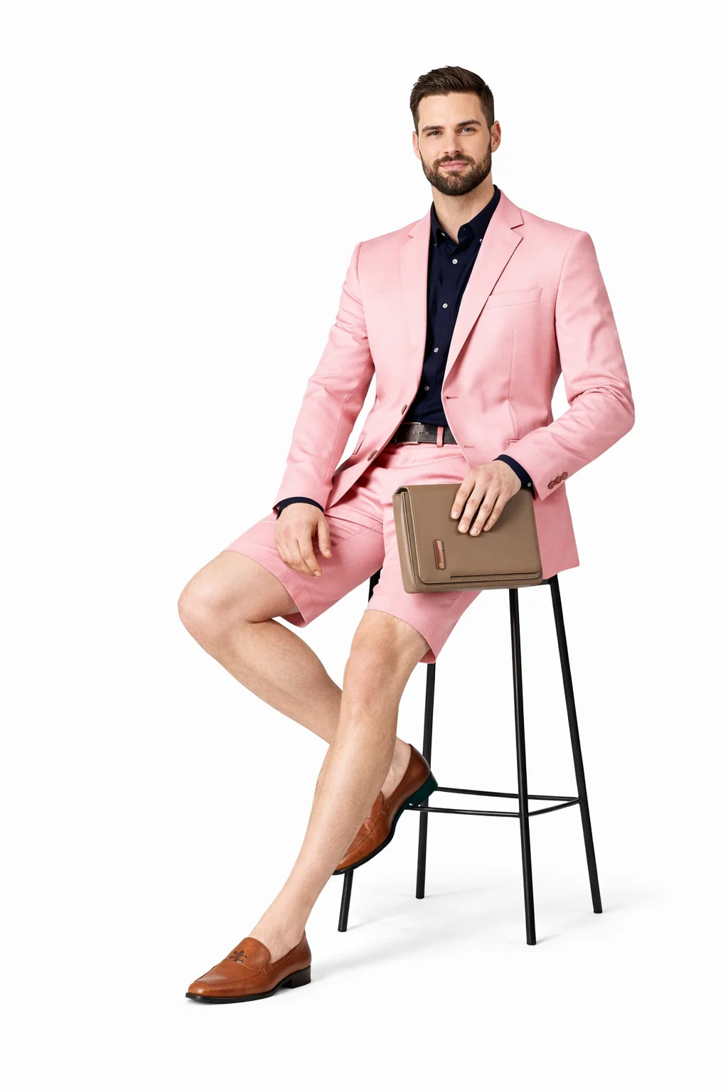 Mens Short Pants Suit Set Mens Two Button Suit For Men Pink - Image 5
