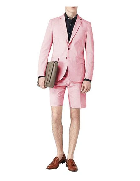 Mens Short Pants Suit Set Mens Two Button Suit For Men Pink - Image 8