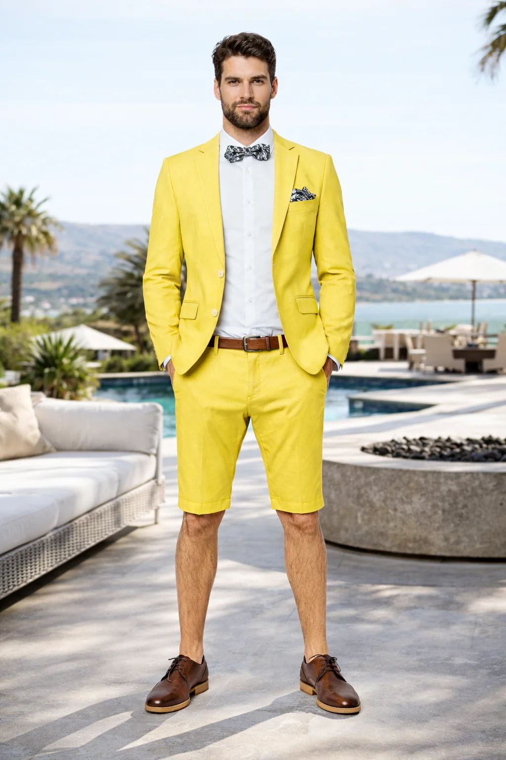Mens Short Pants Suit Set Mens Yellow Suit For Men - Image 3