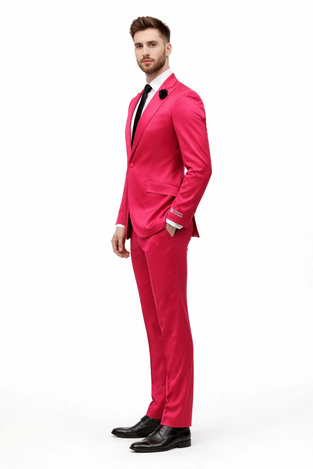Mens Single Breast Suit Hot Pink - Sateen Shiny Fabric Metallic Fabric - Sharskin - Image 3