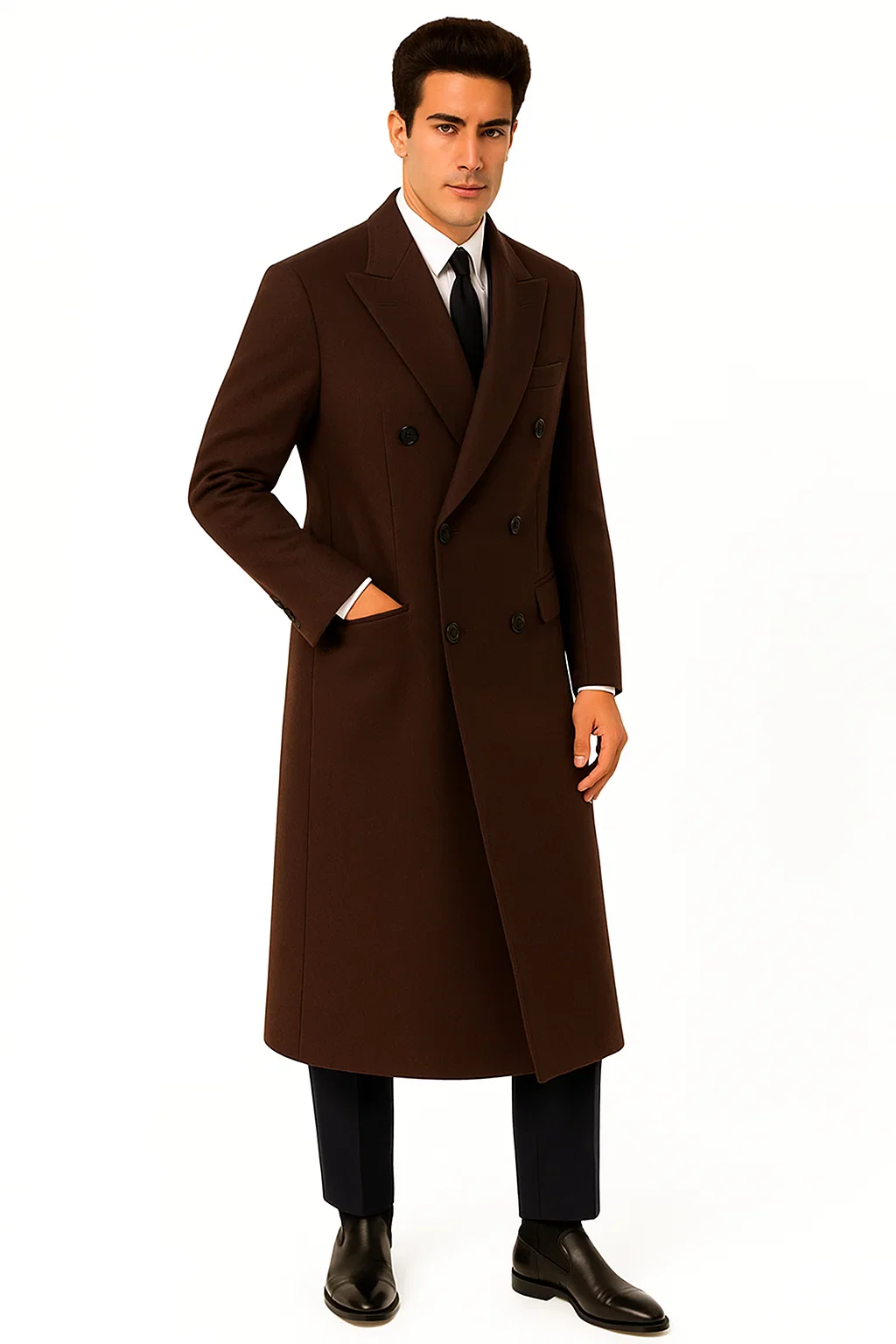 Men'S Six Buttons Black Fully Lined Men'S Overcoat Long Coats Winter Men'S Topcoat Sale - Image 4