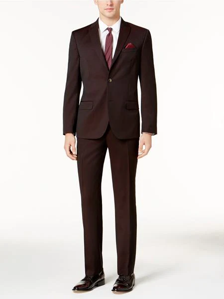 Men'S Slim Fit Black And Burgundy ~ Wine~ Maroon Suit