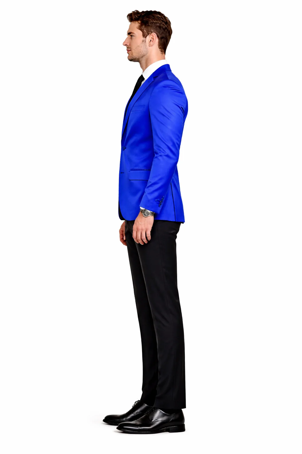 Men’s Slim Fit Blue Satin Blazer – Elegant Two-Button Formal Suit Jacket for Weddings, in blue Color - Image 3