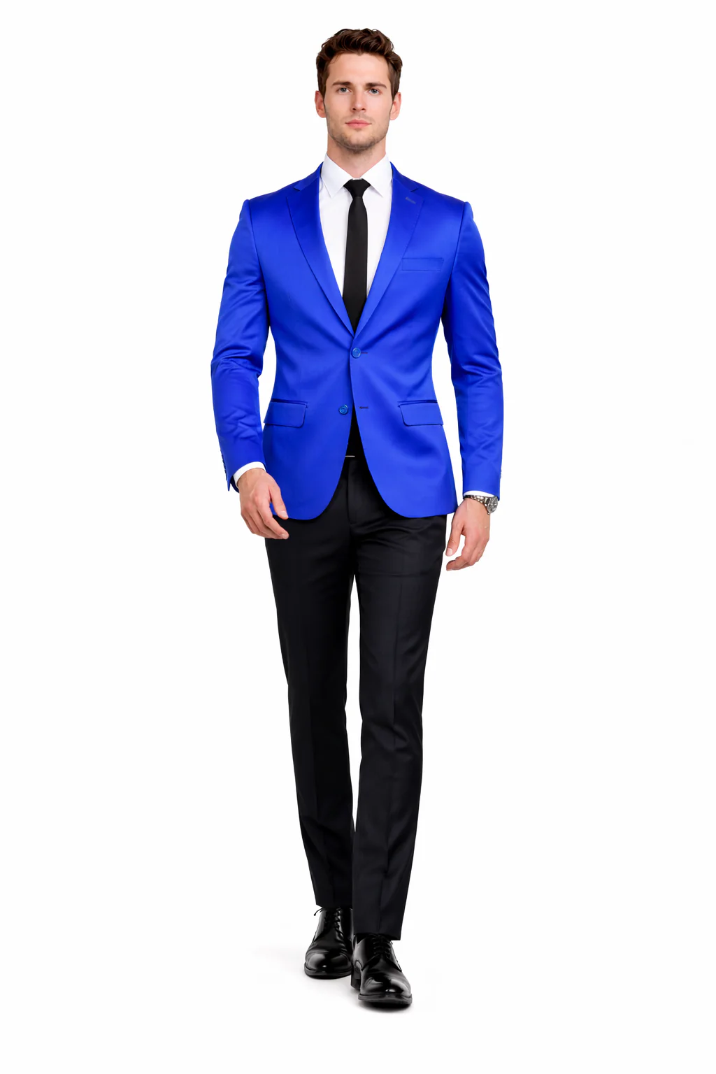 Men’s Slim Fit Blue Satin Blazer – Elegant Two-Button Formal Suit Jacket for Weddings, in blue Color - Image 4