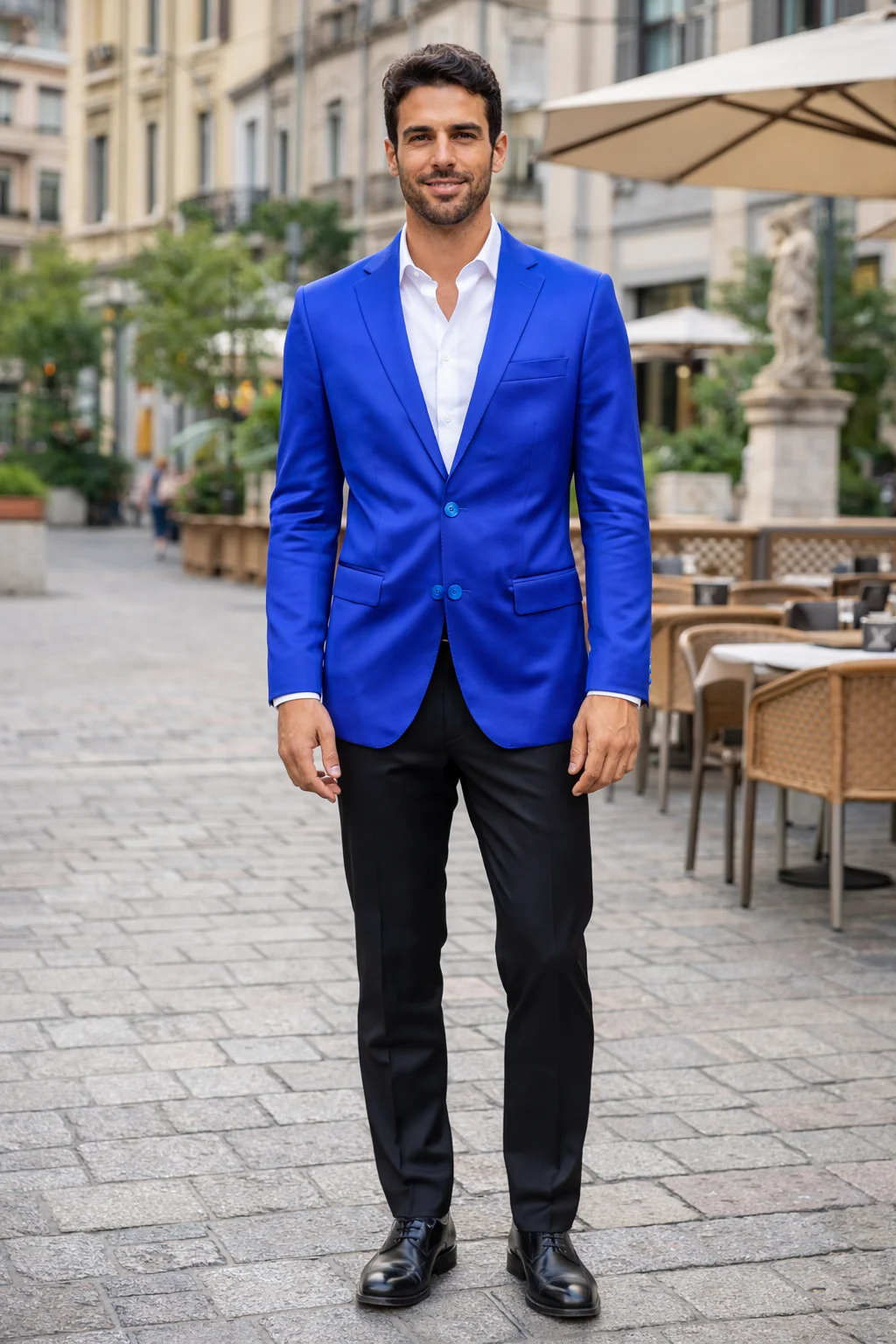 Men’s Slim Fit Blue Satin Blazer – Elegant Two-Button Formal Suit Jacket for Weddings, in blue Color - Image 5