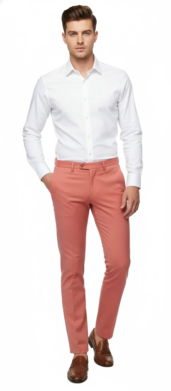 Mens Slim Fit Coral Pink Dress Pants β Stylish Formal and Casual Trousers for All Occasions