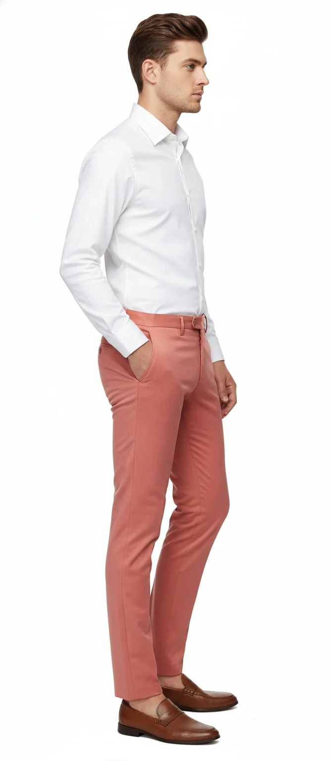 Mens Slim Fit Coral Pink Dress Pants β Stylish Formal and Casual Trousers for All Occasions - Image 2