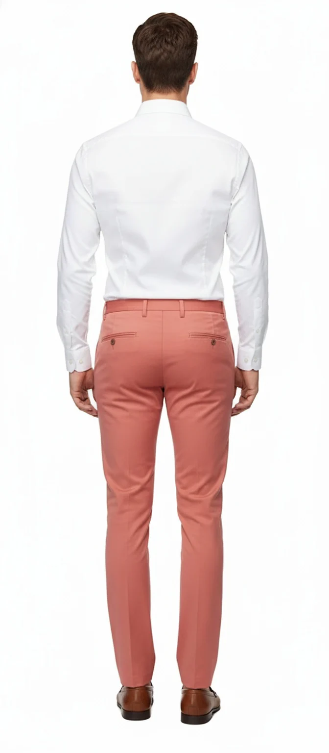 Mens Slim Fit Coral Pink Dress Pants β Stylish Formal and Casual Trousers for All Occasions - Image 3