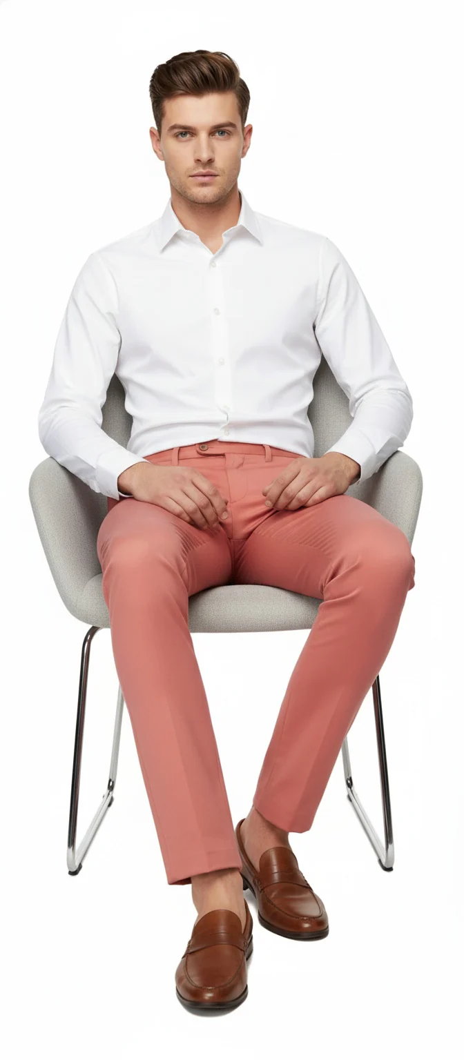 Mens Slim Fit Coral Pink Dress Pants β Stylish Formal and Casual Trousers for All Occasions - Image 4