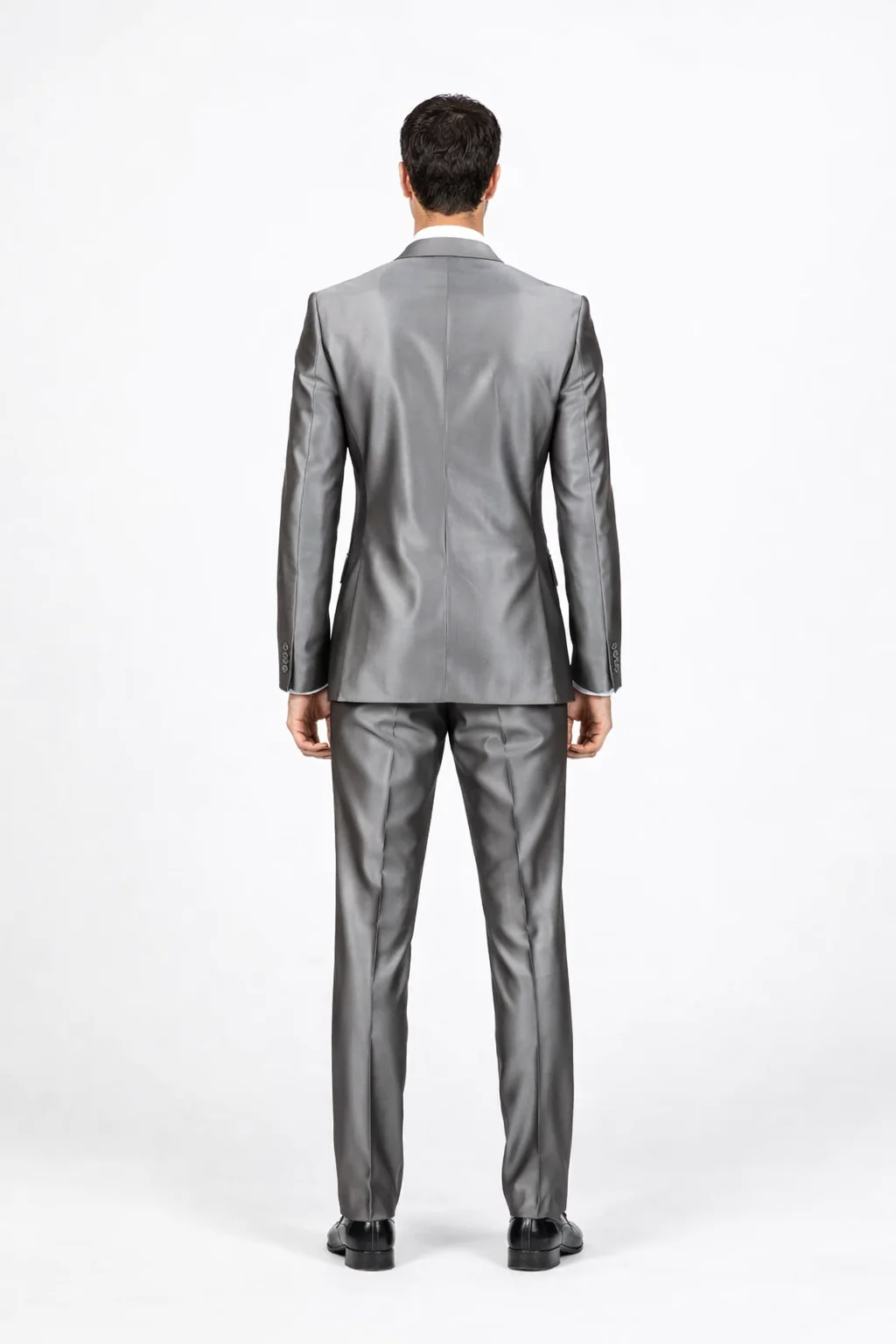 Men'S Slim Fit Grey Charcoal Shiny Sharkskin Suit - Image 2