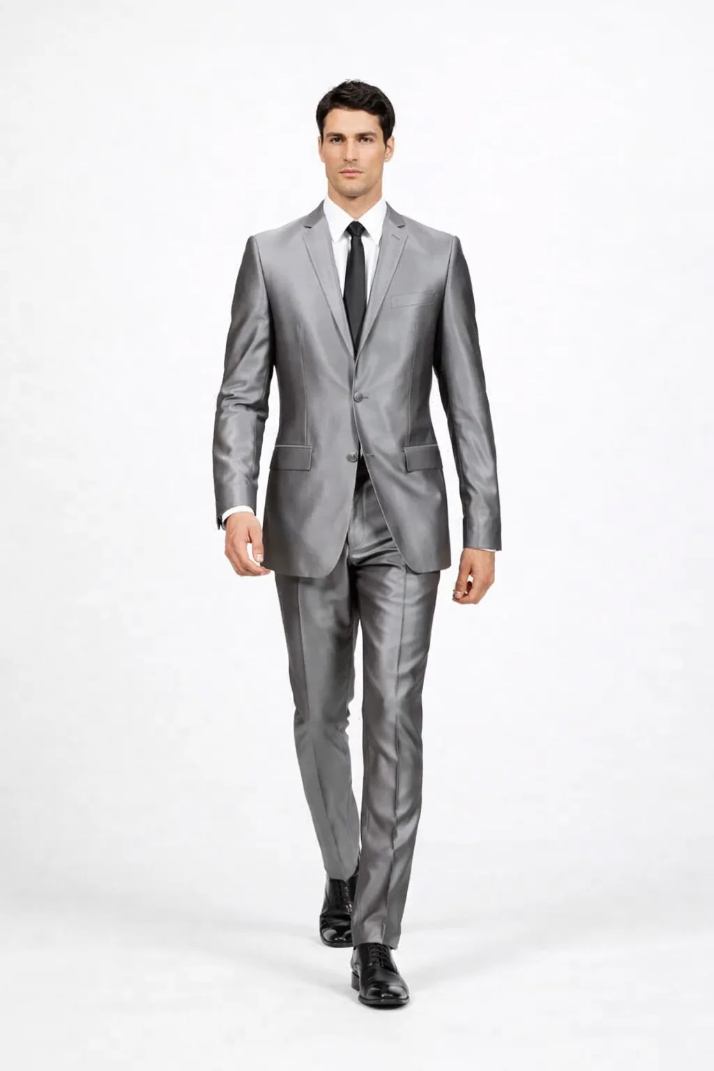 Men'S Slim Fit Grey Charcoal Shiny Sharkskin Suit - Image 3
