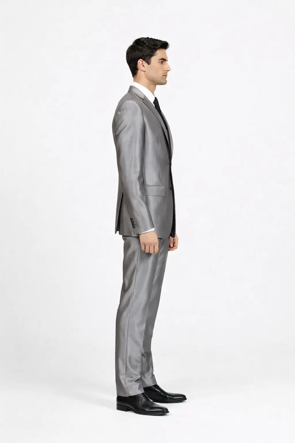 Men'S Slim Fit Grey Charcoal Shiny Sharkskin Suit - Image 4