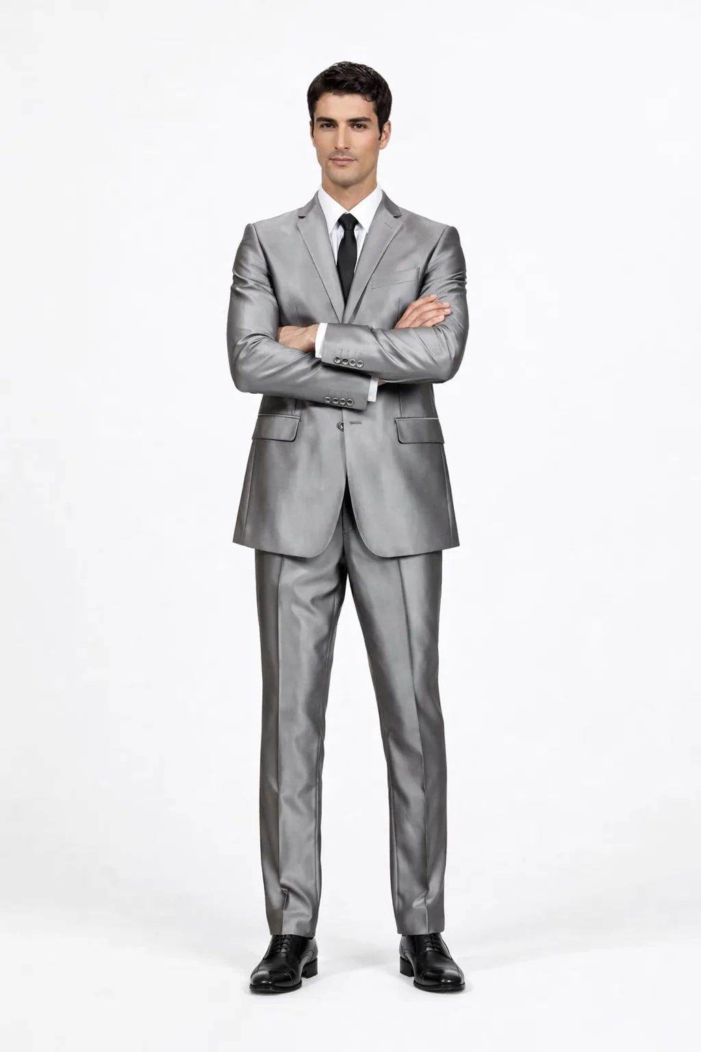 Men'S Slim Fit Grey Charcoal Shiny Sharkskin Suit - Image 5