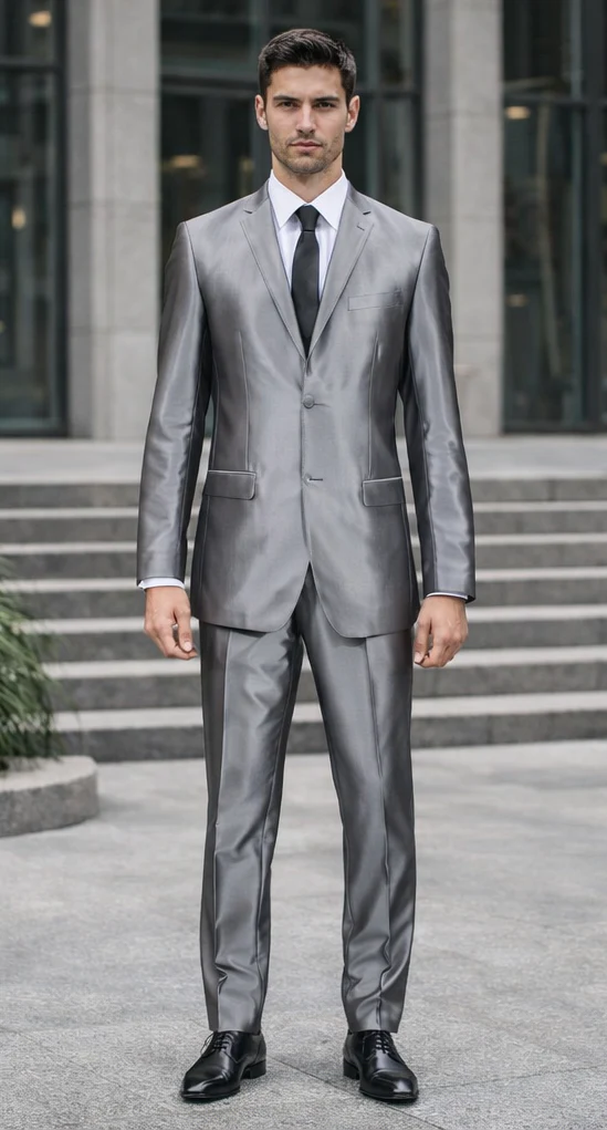 Men'S Slim Fit Grey Charcoal Shiny Sharkskin Suit - Image 7