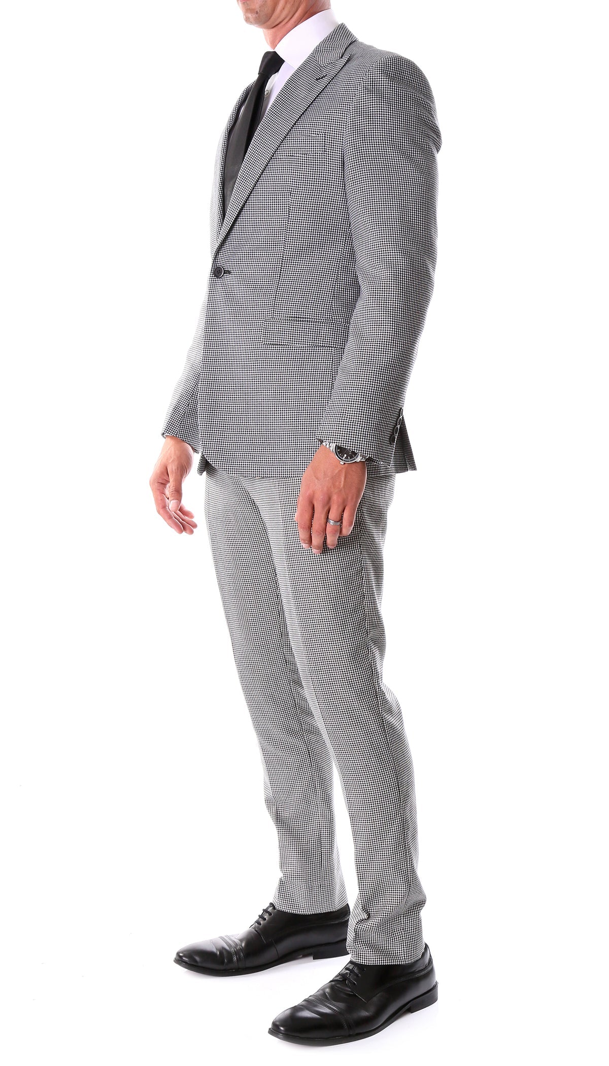 Mens Slim Fit Houndstooth Peak Lapel 2pc Suits - Image 2