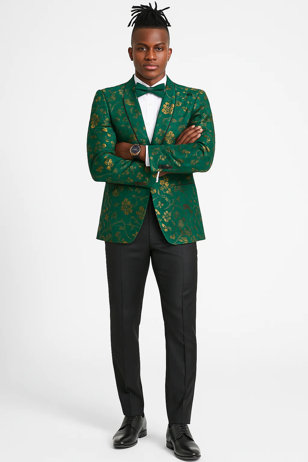 Men's slim fit hunter green and gold paisley prom and wedding tuxedo jacket - Image 2